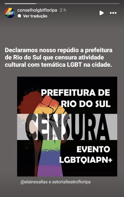 Conselho LGBT de Floripa repudia censura de evento LGBTQIAPN+ em Rio do Sul