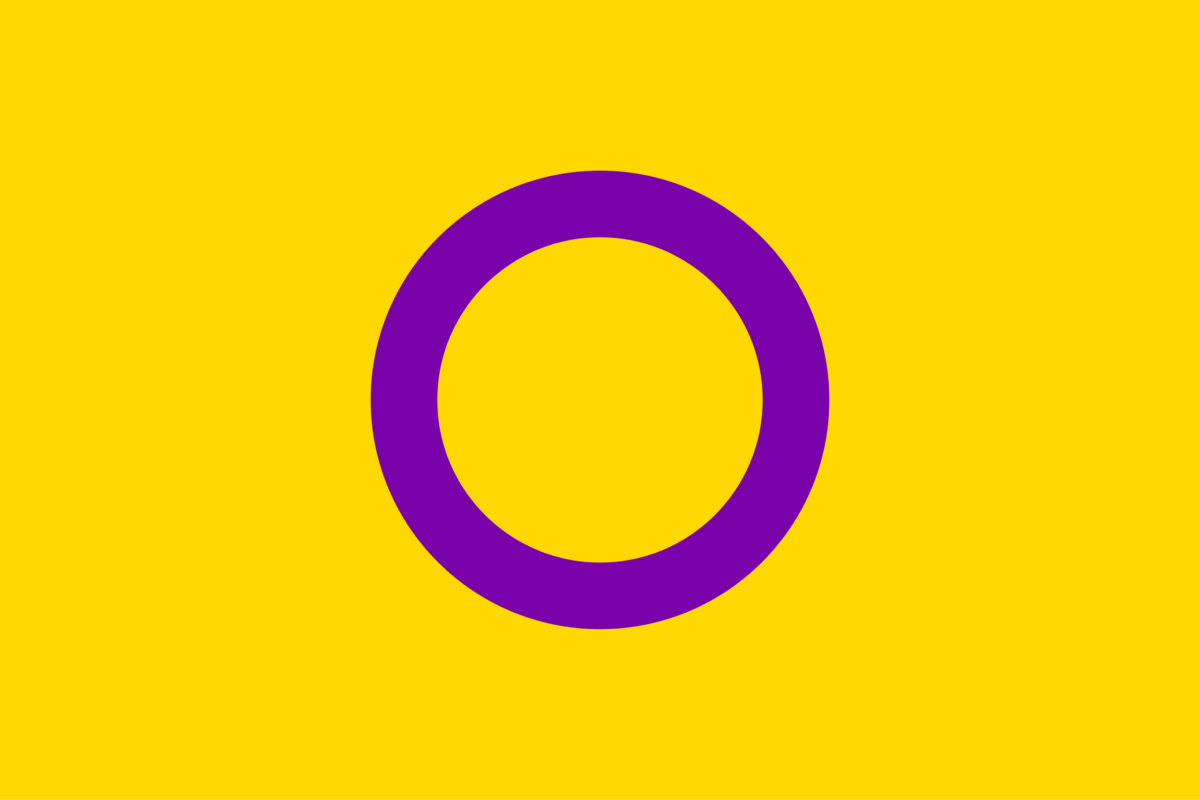 Conheça as bandeiras e as cores de cada letra da sigla LGBTQIA+ A bandeira intersexo foge no padrão listrado e opta por um circulo - Foto: Arquivo/Wikimedia Commons