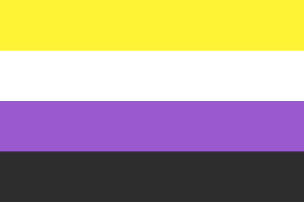 Conheça as bandeiras e as cores de cada letra da sigla LGBTQIA+ A bandeira não-binária tem em suas cores diferentes representações do espectro - Foto: Arquivo/Wikimedia Commons